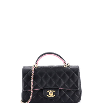 Chanel Classic Single Flap Top Handle Bag Quilted Lambskin Mini