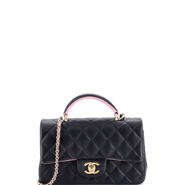 Chanel Classic Single Flap Top Handle Bag Quilted Lambskin Mini