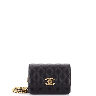 Chanel Twist Your Buttons Flap Clutch with Chain Quilted Caviar