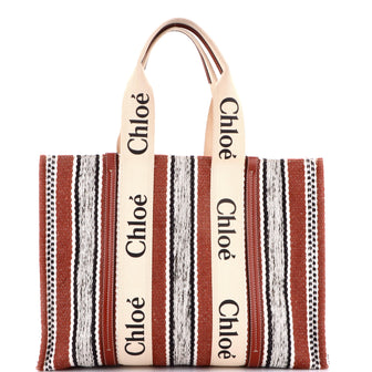 Chloe Woody Tote Striped Linen Large