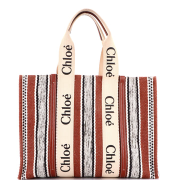 Chloe Woody Tote Striped Linen Large