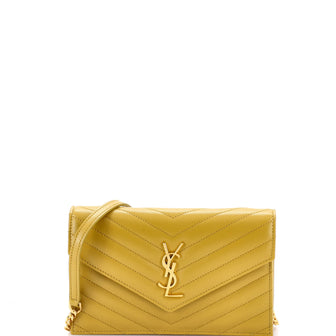 Saint Laurent Classic Monogram Wallet on Chain Matelasse Chevron Leather Small