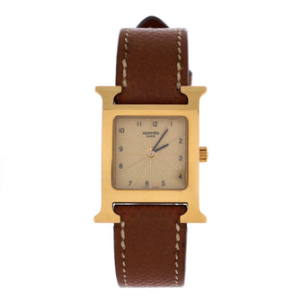 Hermes Heure H Quartz Watch Plated Metal and Leather 21