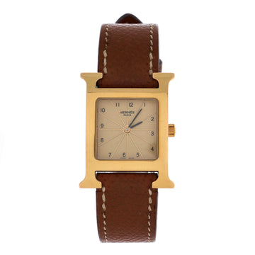 Hermes Heure H Quartz Watch Plated Metal and Leather 21