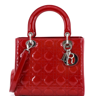 Christian Dior Lady Dior Bag Cannage Quilt Patent Medium