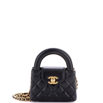 Chanel Kelly Top Handle Shopping Bag Quilted Shiny Aged Calfskin Nano
