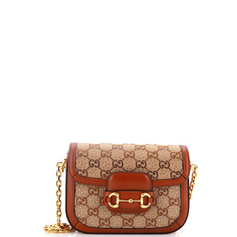 Gucci Horsebit 1955 Shoulder Bag Crystal Embellished GG Canvas Mini