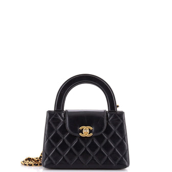 Chanel Kelly Top Handle Shopping Bag Quilted Shiny Aged Calfskin Mini