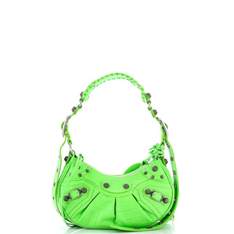 Balenciaga Le Cagole Giant Studs Shoulder Bag Crocodile Embossed Leather XS