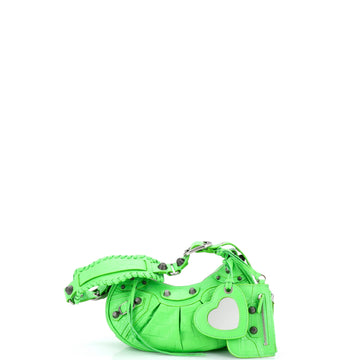 Balenciaga Le Cagole Giant Studs Shoulder Bag Crocodile Embossed Leather XS