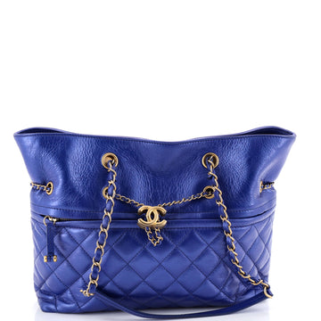 Chanel Front Zip CC Drawstring Chain Tote Quilted Calfskin Medium