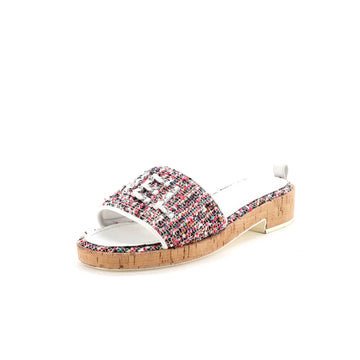 Chanel Women's Chain CHA-NEL Mule Sandals Tweed and Cork