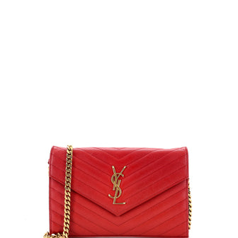 Saint Laurent Classic Monogram Wallet on Chain Matelasse Chevron Leather Medium