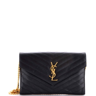 Saint Laurent Classic Monogram Wallet on Chain Matelasse Chevron Leather Medium