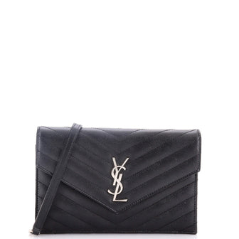 Saint Laurent Classic Monogram Wallet on Chain Matelasse Chevron Silk Medium