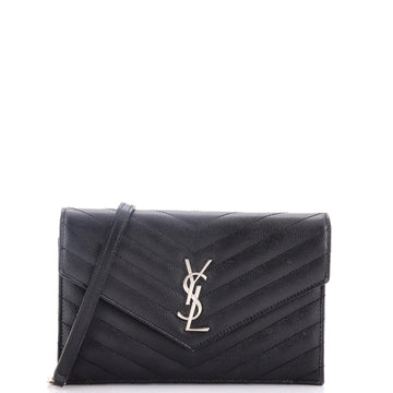 Saint Laurent Classic Monogram Wallet on Chain Matelasse Chevron Silk Medium