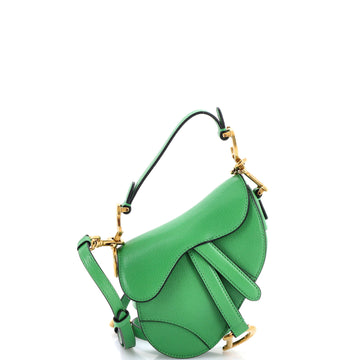 Christian Dior Saddle Handbag with Strap Leather Micro