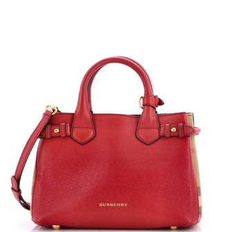 Burberry Banner Tote Leather and House Check Canvas Small