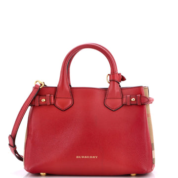 Burberry Banner Tote Leather and House Check Canvas Small
