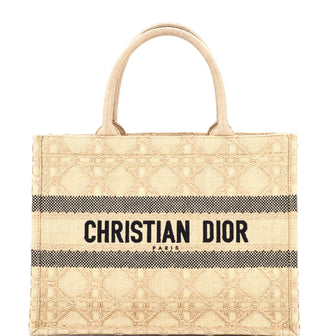 Christian Dior Book Tote Cannage Embroidered Raffia Medium