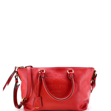 Prada Embossed Logo Convertible Tote Glace Calf Small
