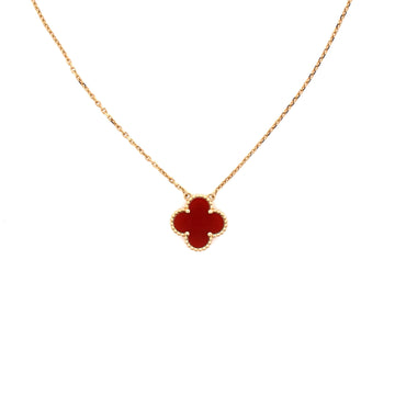 Van Cleef & Arpels Vintage Alhambra Pendant Necklace 18K Yellow Gold and Carnelian