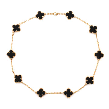 Van Cleef & Arpels Vintage Alhambra 10 Motifs Necklace 18K Yellow Gold and Onyx