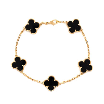 Van Cleef & Arpels Vintage Alhambra 5 Motifs Bracelet 18K Yellow Gold and Onyx