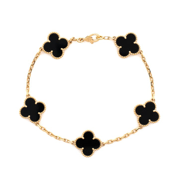Van Cleef & Arpels Vintage Alhambra 5 Motifs Bracelet 18K Yellow Gold and Onyx
