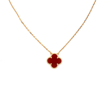 Van Cleef & Arpels Vintage Alhambra Pendant Necklace 18K Yellow Gold and Carnelian