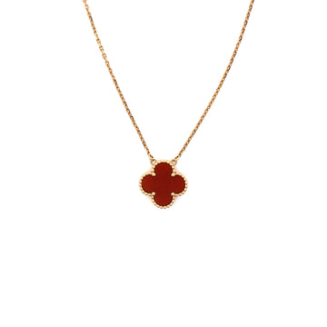 Van Cleef & Arpels Vintage Alhambra Pendant Necklace 18K Yellow Gold and Carnelian