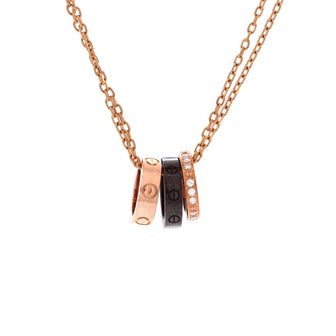 Cartier Love 3 Ring Pendant Necklace 18K Rose Gold and Ceramic with Diamonds
