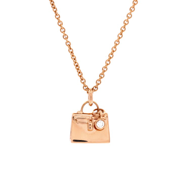 Hermes Amulettes Kelly Pendant NM Necklace 18K Rose Gold with Diamond