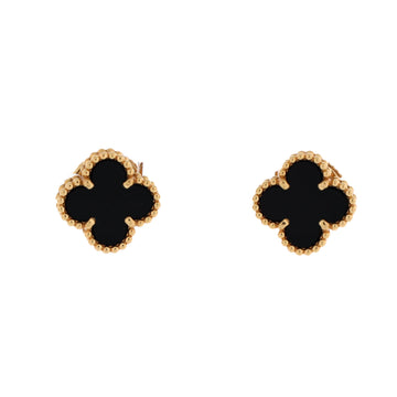 Van Cleef & Arpels Sweet Alhambra Stud Earrings 18K Yellow Gold and Onyx