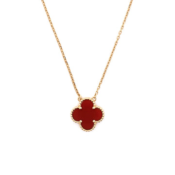 Van Cleef & Arpels Vintage Alhambra Pendant Necklace 18K Yellow Gold and Carnelian
