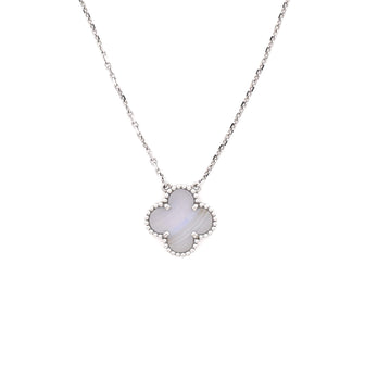 Van Cleef & Arpels Vintage Alhambra Pendant Necklace 18K White Gold and Chalcedony