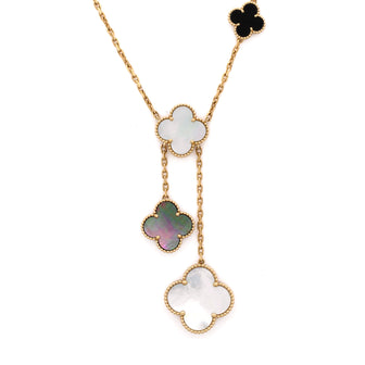 Van Cleef & Arpels Magic Alhambra 6 Motifs Necklace 18K Yellow Gold and Mother of Pearl with Onyx