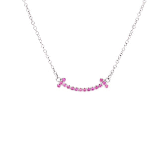 Tiffany & Co. T Smile Pendant Necklace 18K White Gold with Pink Sapphires Mini