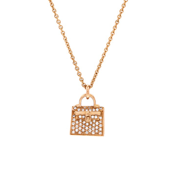 Hermes Kelly Amulette Pendant Necklace 18K Rose Gold and Diamonds
