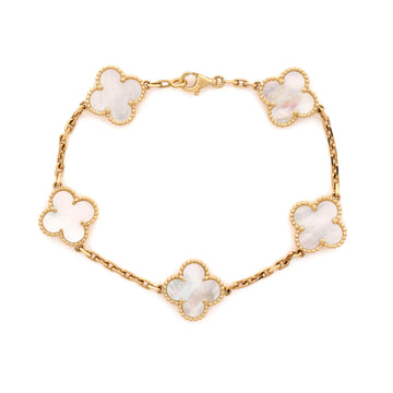 Van Cleef & Arpels Vintage Alhambra 5 Motifs Bracelet 18K Yellow Gold and Mother of Pearl