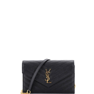 Saint Laurent Classic Monogram Wallet on Chain Matelasse Chevron Leather Small