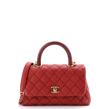 Chanel Coco Top Handle Bag Quilted Caviar with Lizard Mini