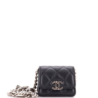 Chanel Coco Enamel Strap Flap Clutch with Chain Quilted Caviar Mini