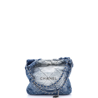 Chanel 22 Chain Hobo Quilted Denim Small