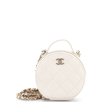 Chanel Handle with Care Round Vanity Case with Chain Quilted Caviar Small