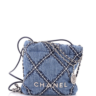 Chanel 22 Chain Hobo Quilted Stitched Denim Mini