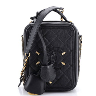 Chanel Filigree Vertical Vanity Case Quilted Caviar