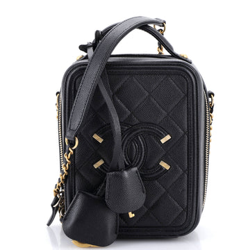 Chanel Filigree Vertical Vanity Case Quilted Caviar