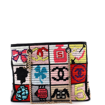 Chanel Vintage Precious Symbols Chain Tote Crochet Tweed Medium