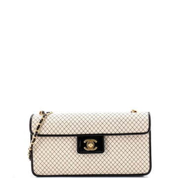 Chanel Vintage CC Chain Flap Bag Quilted Jersey with Patent East West